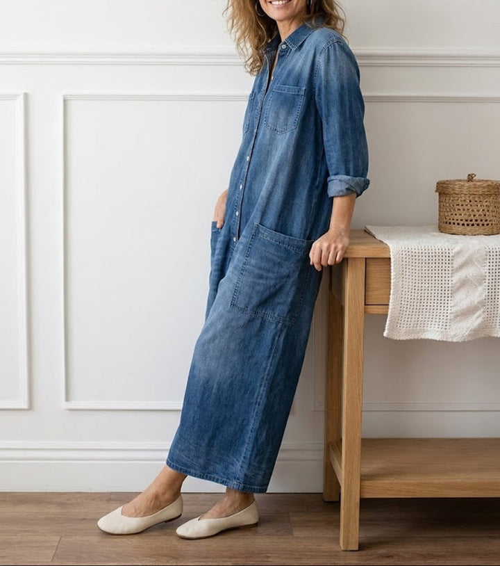 Diana™ | Vintage Button-Down Denim Jumpsuit