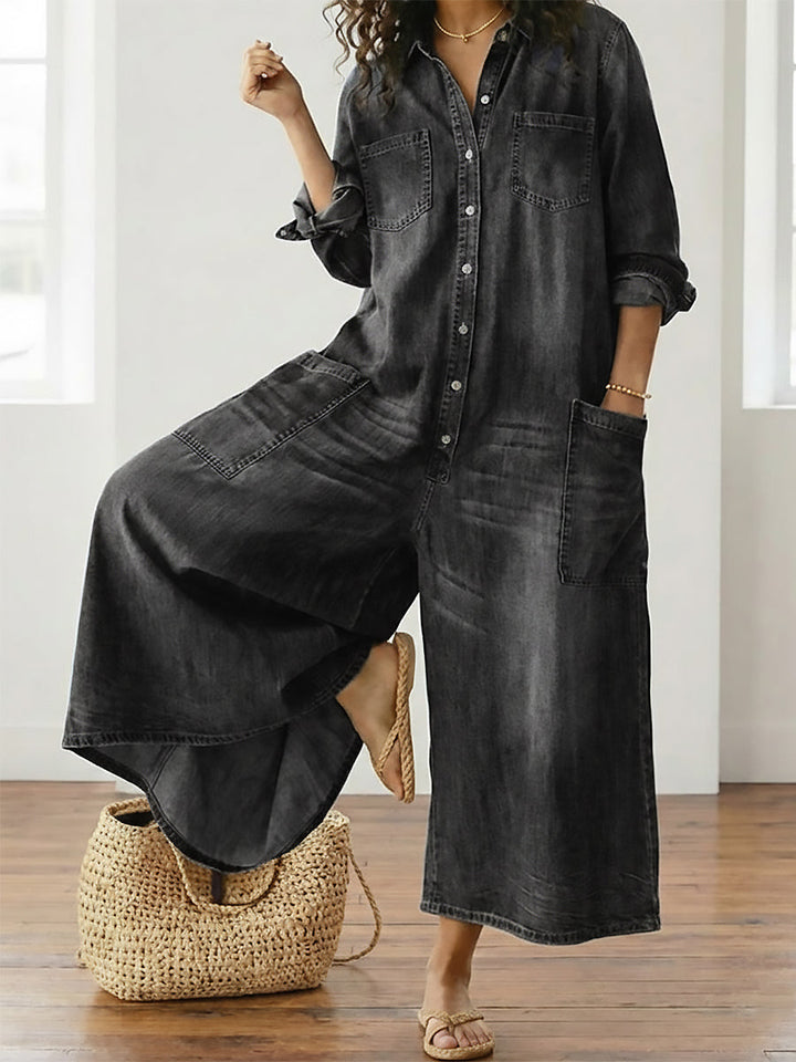 Diana™ | Vintage Button-Down Denim Jumpsuit