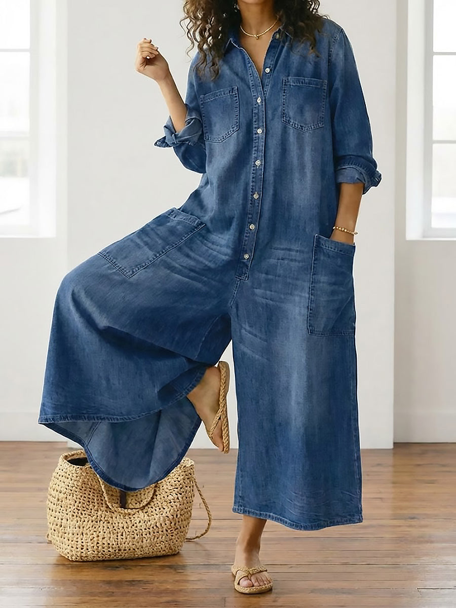 Diana™ | Vintage Button-Down Denim Jumpsuit