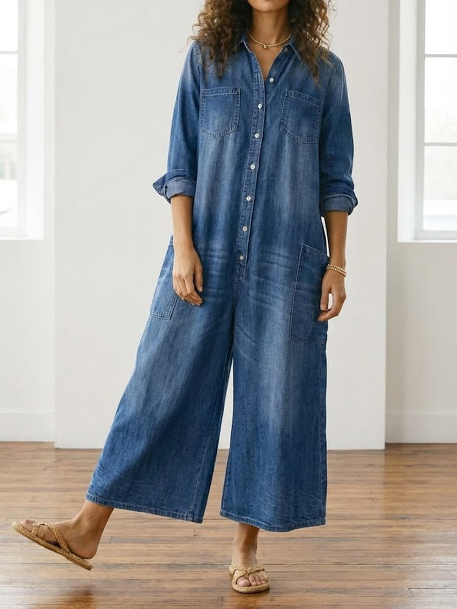 Diana™ | Vintage Button-Down Denim Jumpsuit