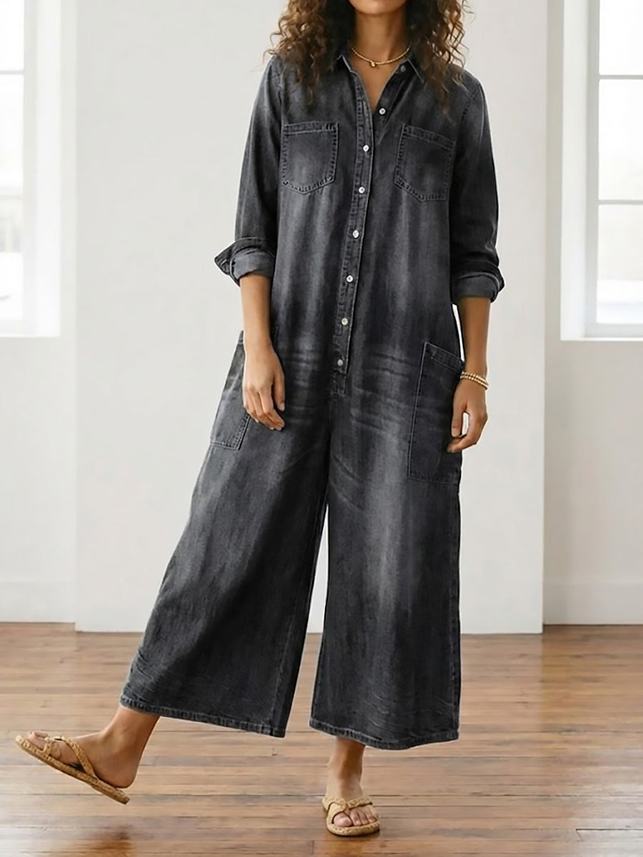 Diana™ | Vintage Button-Down Denim Jumpsuit