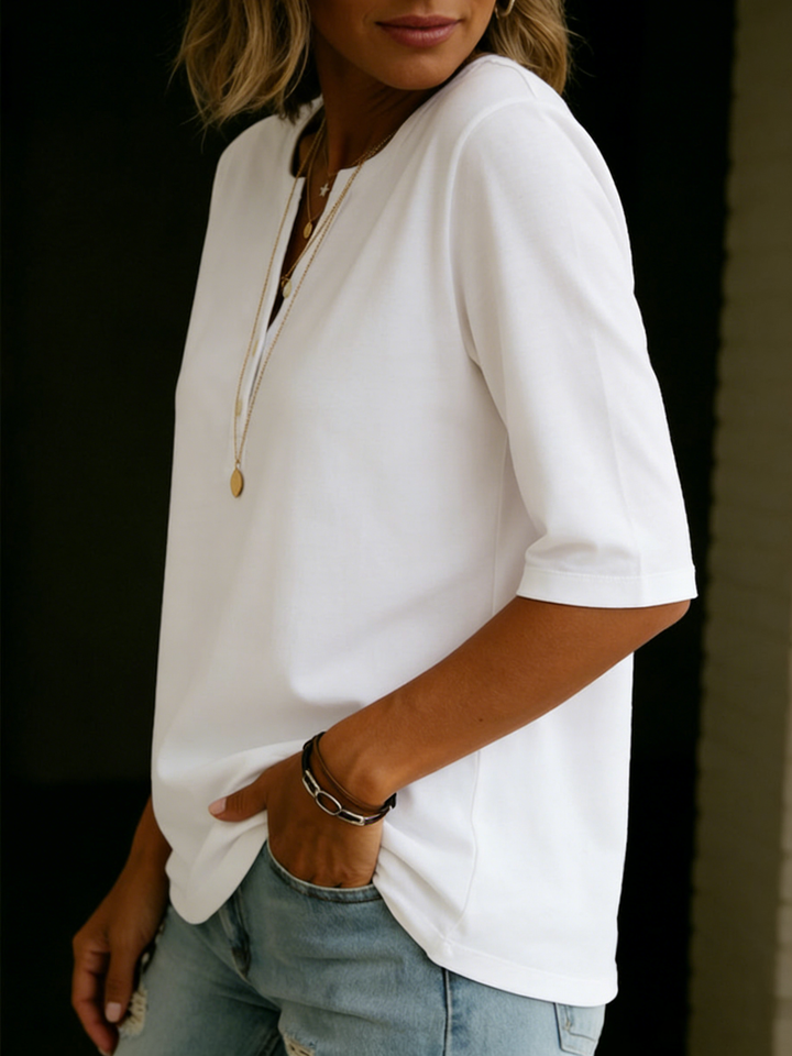 Comfortable Solid Button-Neck Henley Top