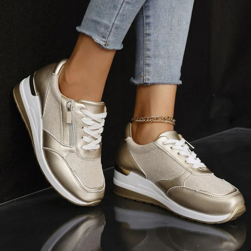 Women's Orthopedic Lace-Up Sneakers with Side Zipper