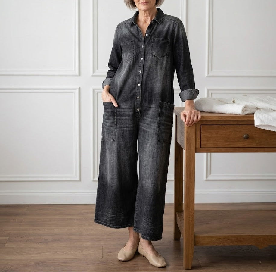 Diana™ | Vintage Button-Down Denim Jumpsuit
