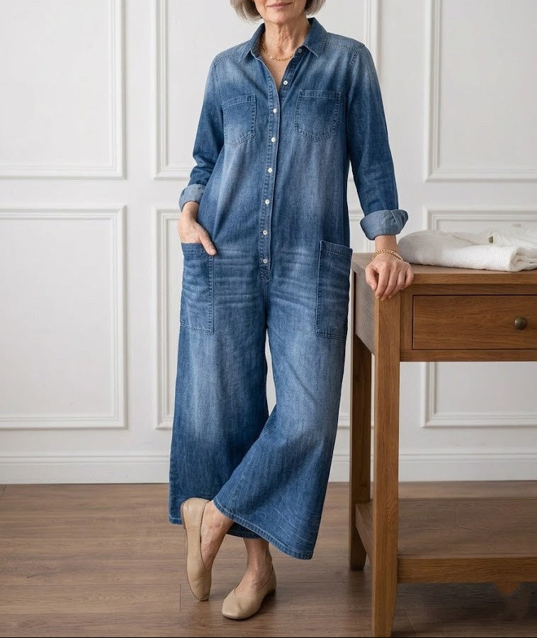 Diana™ | Vintage Button-Down Denim Jumpsuit